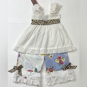 Boutique NWT vintage baby floral cheetah capri set